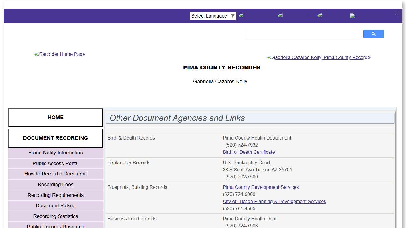 Pima County Recorder's Office - Document Links